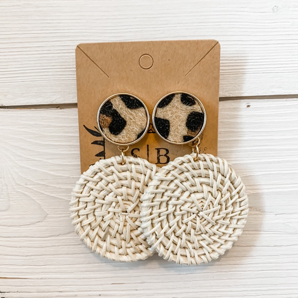 Leopard print and woven earrings